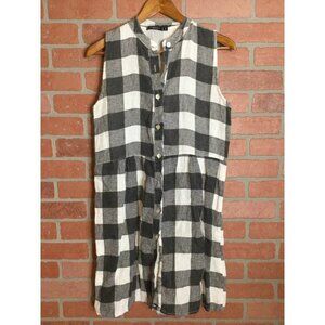 Lungo L'arno Women Button Front Mini Shirt Dress Plaid White Black Size X-Small